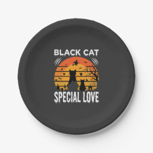 Black Cat Halloween Special Love Gothic Design Paper Plate