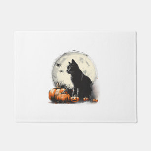 Black Cat Halloween Spooky Moon Artwork Pumpkin Sp Doormat
