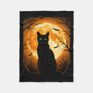 Black Cat Halloween Spooky Moon Cats Lover Men Fleece Blanket