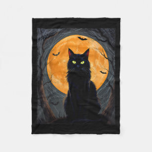 Black Cat Halloween Spooky Moon Cats Lover Men Fleece Blanket