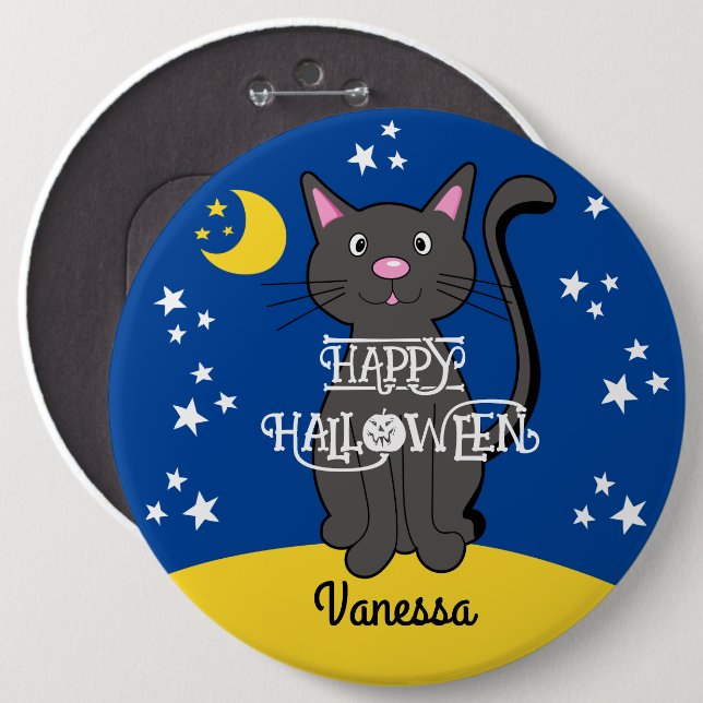 Black Cat Halloween Stars Moon Cute Kids  6 Cm Round Badge (Front & Back)