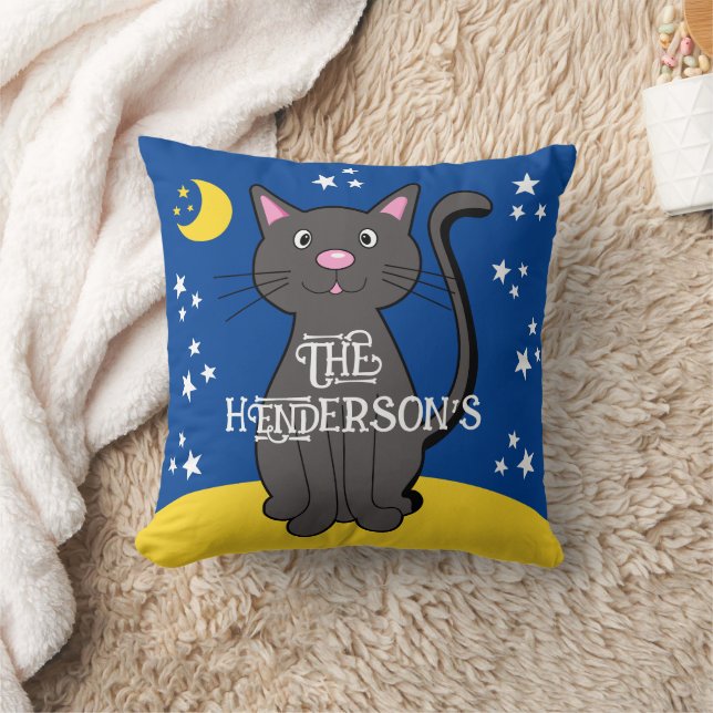Black Cat Halloween Stars Moon Cute Kids  Cushion (Blanket)
