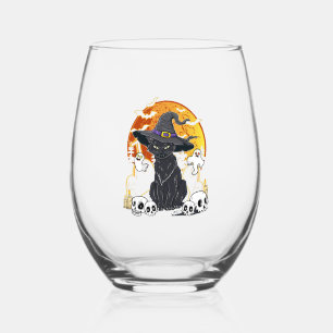 Black Cat Halloween Stemless Wine Glass