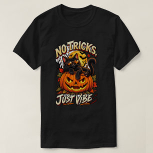 Black Cat Halloween T-Shirt – No Tricks Just Vibes