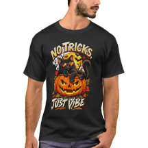 Black Cat Halloween T-Shirt – No Tricks Just Vibes