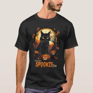 Black Cat Halloween This is My Spooky Face Nailed  T-Shirt