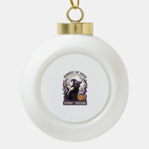 Black Cat Halloween Vintage Engraving Pumpkin Cat  Ceramic Ball Christmas Ornament