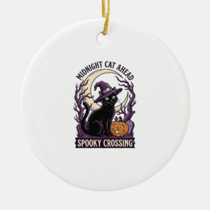 Black Cat Halloween Vintage Engraving Pumpkin Cat  Ceramic Tree Decoration