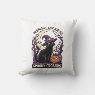 Black Cat Halloween Vintage Engraving Pumpkin Cat  Cushion