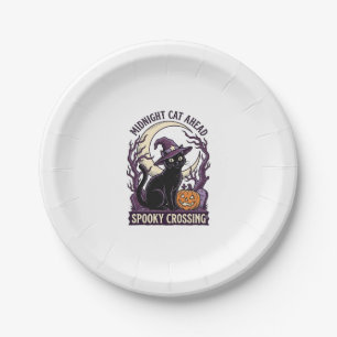 Black Cat Halloween Vintage Engraving Pumpkin Cat  Paper Plate