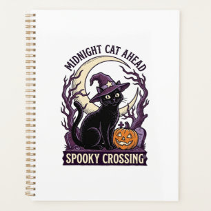 Black Cat Halloween Vintage Engraving Pumpkin Cat Planner
