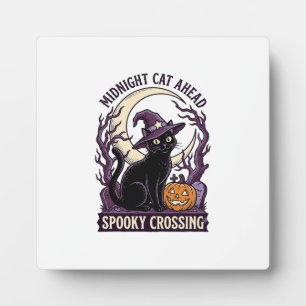 Black Cat Halloween Vintage Engraving Pumpkin Cat  Plaque