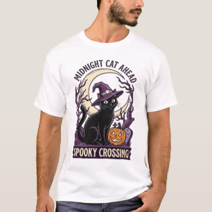 Black Cat Halloween Vintage Engraving Pumpkin Cat T-Shirt