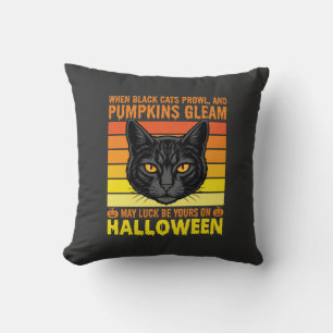 Black Cat Halloween Vintage Pumpkin Graphic Cushion