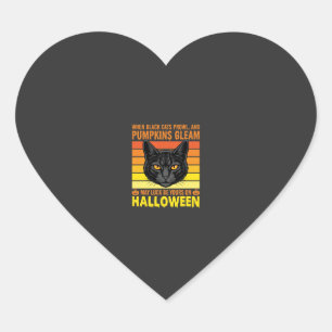 Black Cat Halloween Vintage Pumpkin Graphic Heart Sticker