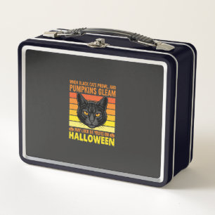 Black Cat Halloween Vintage Pumpkin Graphic Metal Lunch Box