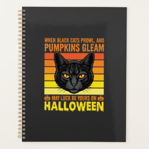 Black Cat Halloween Vintage Pumpkin Graphic Planner