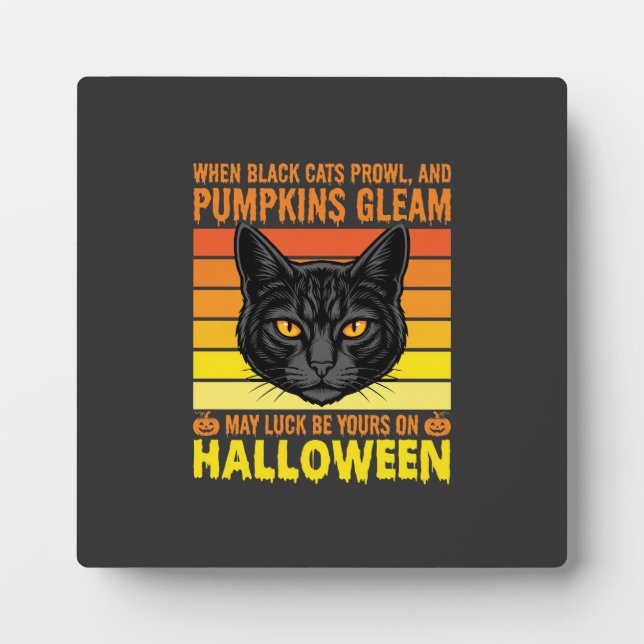 Black Cat Halloween Vintage Pumpkin Graphic Plaque (Front)