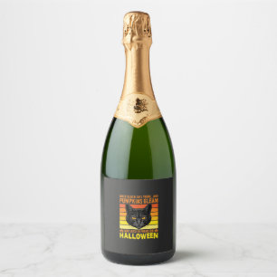 Black Cat Halloween Vintage Pumpkin Graphic Sparkling Wine Label