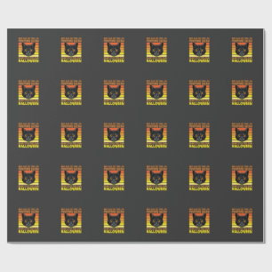 Black Cat Halloween Vintage Pumpkin Graphic Wrapping Paper