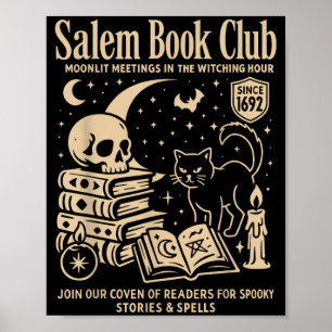 Black Cat Halloween Witch Book Club Design Poster