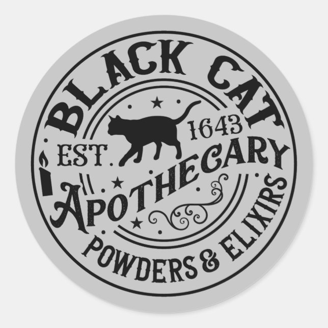 Black cat Halloween word art mixers Classic Round Sticker (Front)