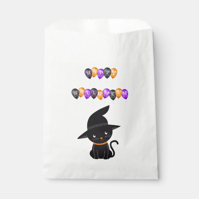 Black Cat Happy Halloween Balloons Favour Bags (Front)