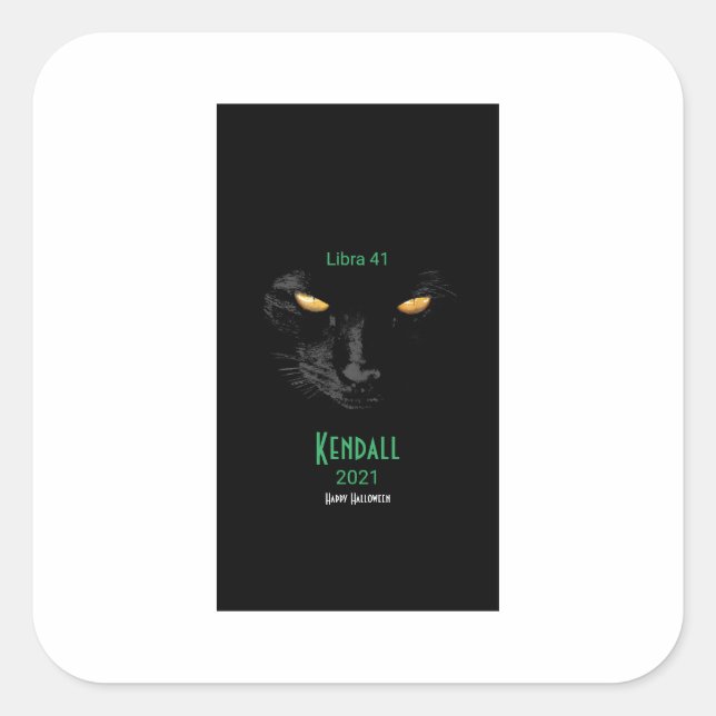 Black Cat Happy Halloween cute Square Sticker (Front)