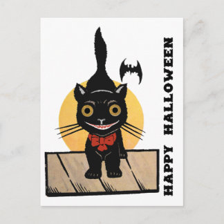 Black Cat Happy Halloween Design Postcard