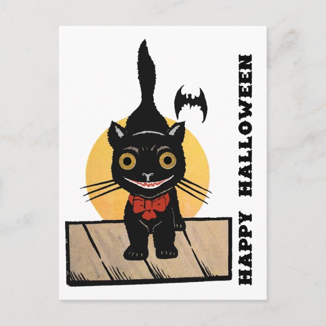 Black Cat Happy Halloween Design Postcard (Front)