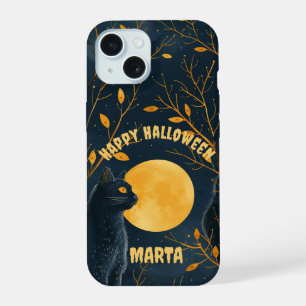 Black Cat Happy Halloween iPhone 15 Case