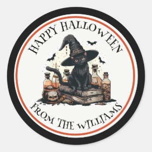 Black Cat Happy Halloween Party Classic Round Sticker