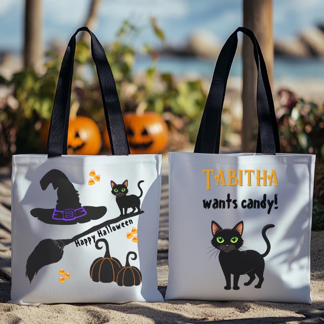 Black Cat Happy Halloween Personalised Tote Bag (Creator Uploaded)