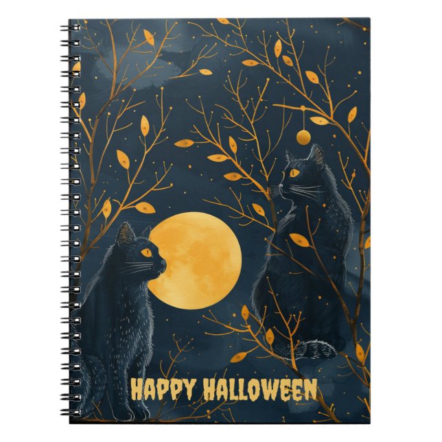 Black Cat Happy Halloween Spiral Notebook (Front)