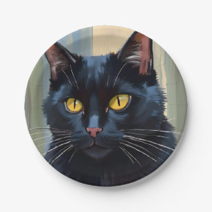 Black Cat   Happy Halloween Spooky  Paper Plate