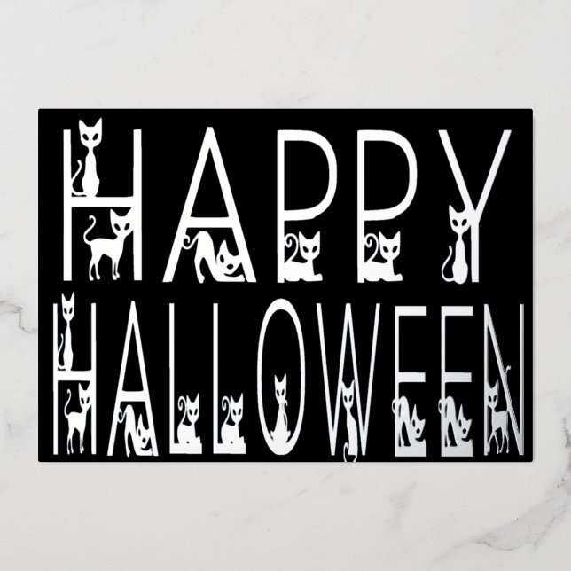 Black Cat "Happy Halloween" Typography Design (Front)