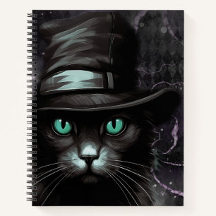 Black Cat Hat Argyle Alcohol Ink Notebook