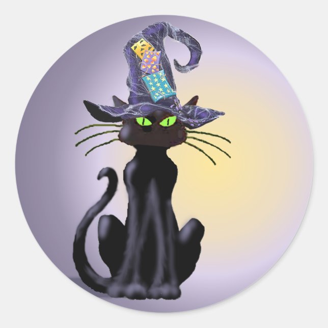 BLACK CAT & HAT by SHARON SHARPE Classic Round Sticker (Front)