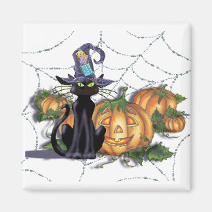 BLACK CAT, HAT, WEB & JACK by SHARON SHARPE Magnet