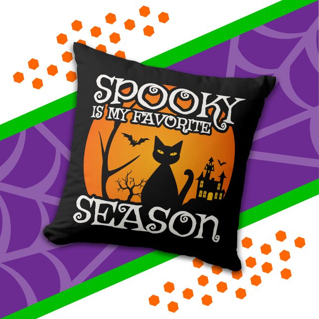 Black Cat Haunted Spooky Season Happy Halloween Cushion (Creator Uploaded)