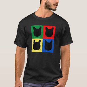 Black Cat Head Silhouette Squares Tabby Dad Mum T-Shirt
