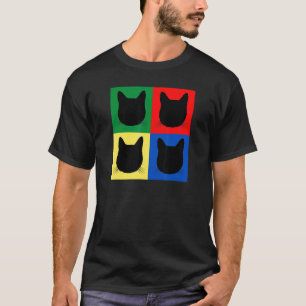 Black Cat Head Silhouette Squares Tabby Mum Dad T-Shirt