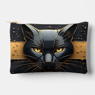 Black Cat Head With Gold Drip Design 🐈 Accessory Pouch