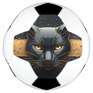 Black Cat Head With Gold Drip Design 🐈 Soccer Ball