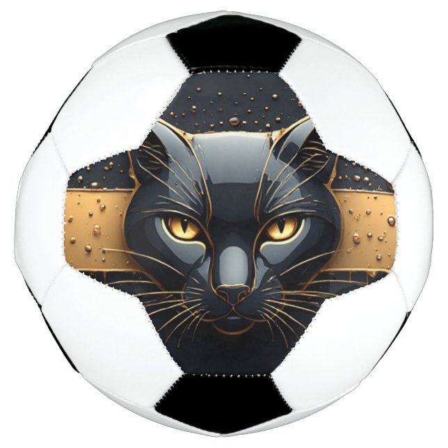 Black Cat Head With Gold Drip Design 🐈 Soccer Ball (Front)