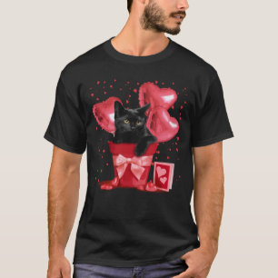 Black Cat Heart Ballon Valentines Kitty Kitten T-Shirt