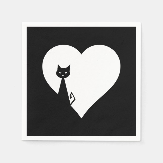 Black Cat Heart Napkins (Front)