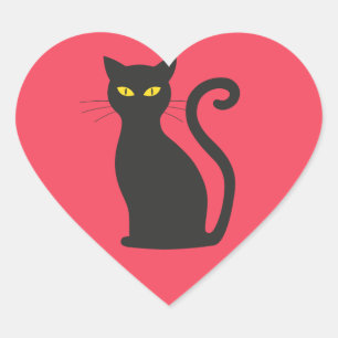BLACK CAT HEART SHAPED STICKERS