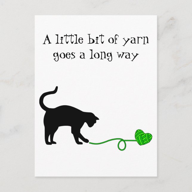 Black Cat & Heart Shaped Yarn (Lime Green) Postcard (Front)