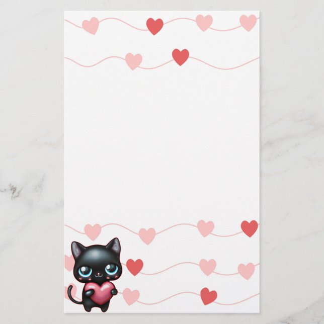 Black cat heart stationery Valentine's day (Front)
